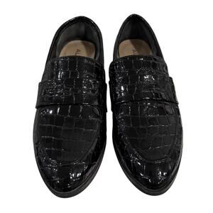 ALDO Black Croc Embossed Patent Penny Loafers Women's Size 7 Preppy Dress Shoes